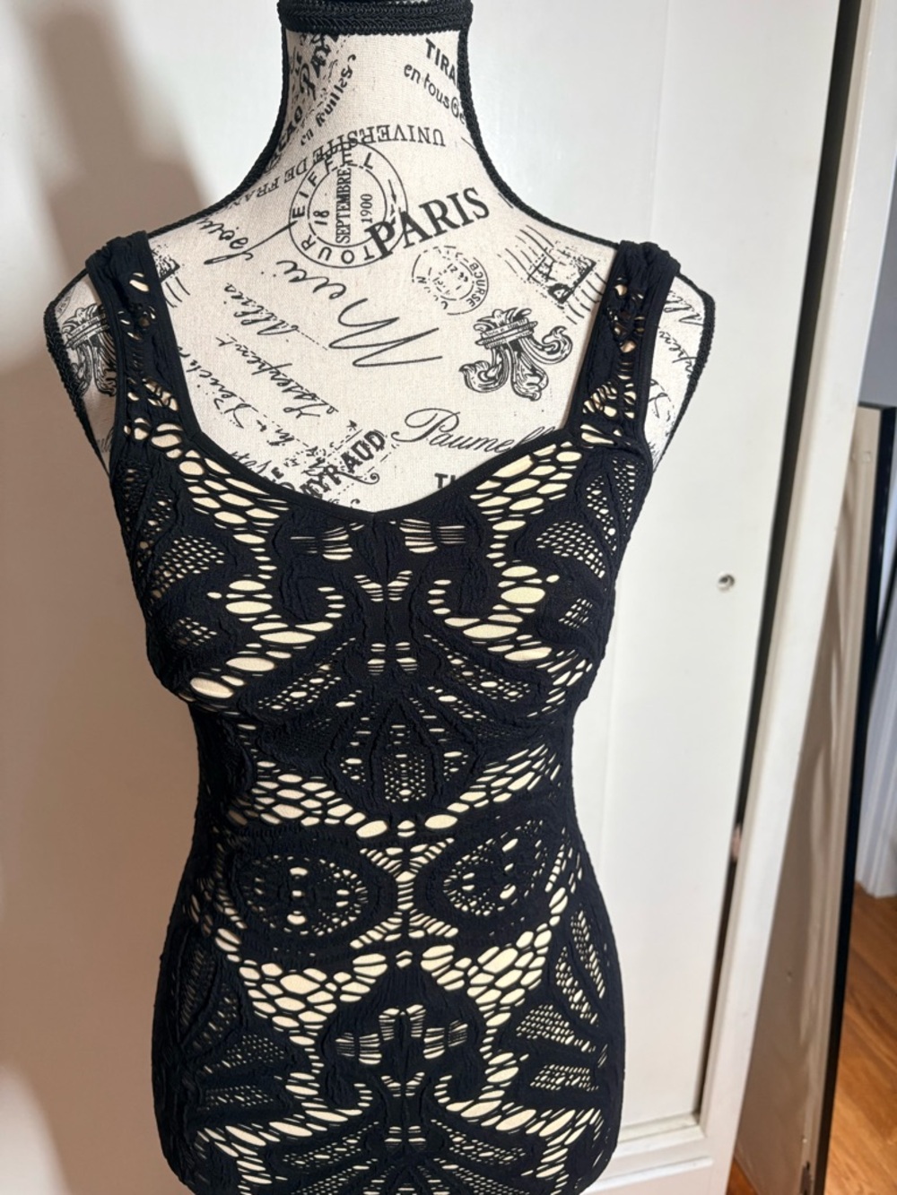 Black Crochet Lace Bodycon dress - Sheer Overlay